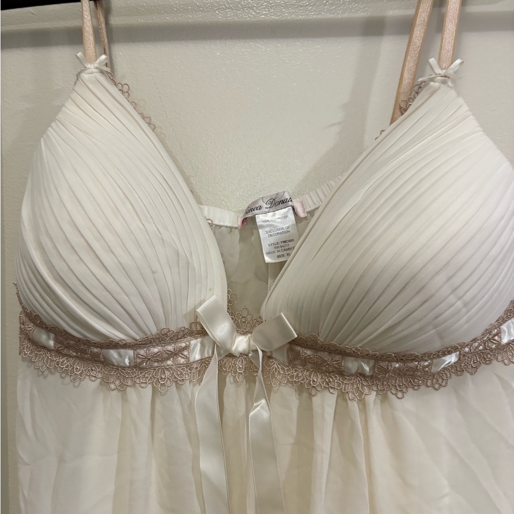 Linea Donatella Cream and Brown Lace Chemise - Picture 3 of 7